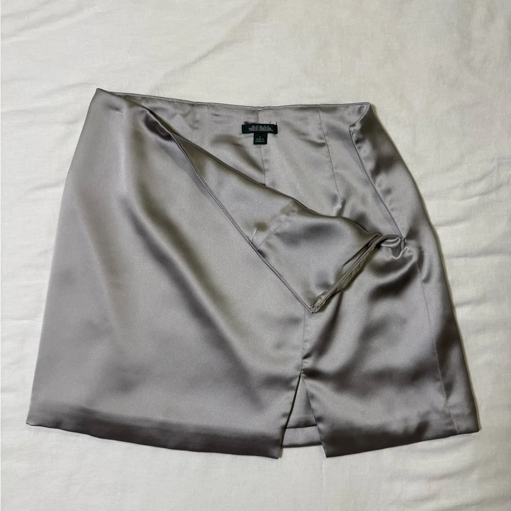 Silver Silk Mini Skirt with Slit | wild fable | small